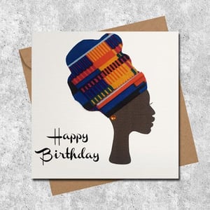 Blue orange kente high headwrap fabric card