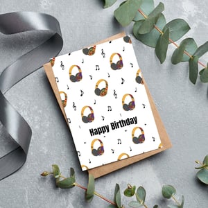 Musical Notes and Headphone Birthday Card for Men
