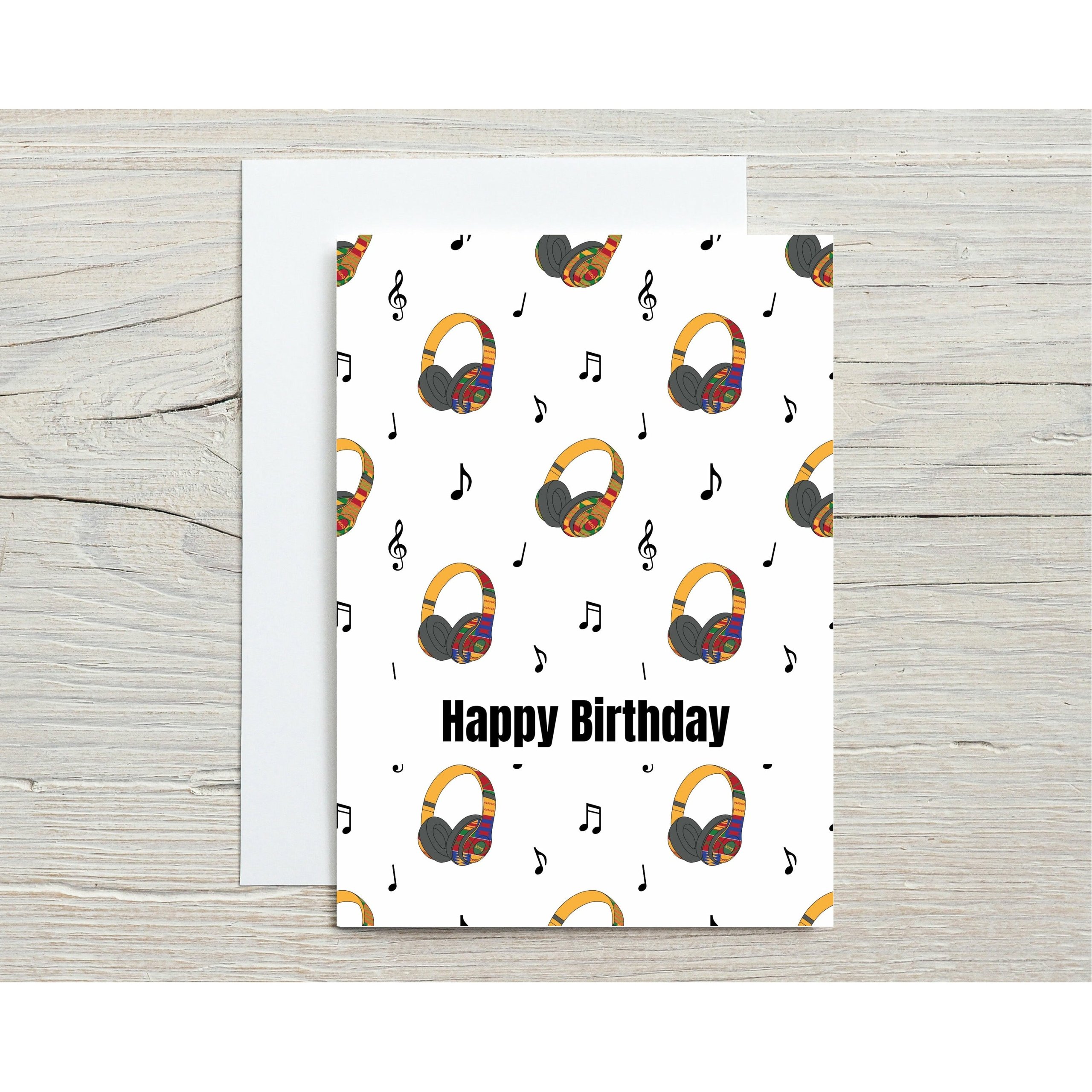 Musical Notes and Headphone Birthday Card for Men