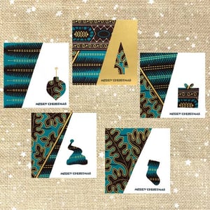 Luxurious Green and Gold Fabric Christmas Cards - Pack of 5