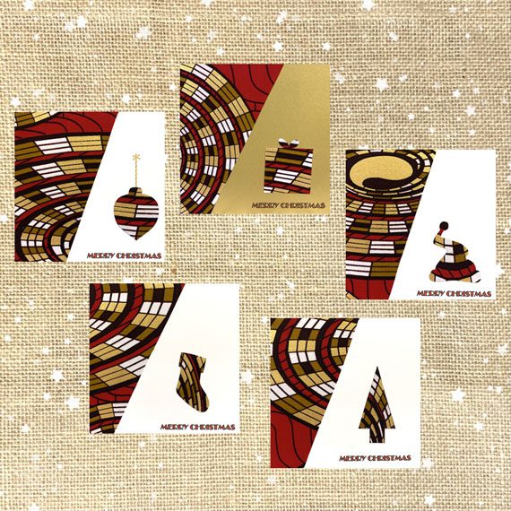 Luxurious Red and Gold Fabric Christmas Cards – Pack of 5
