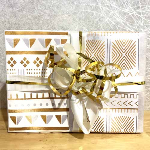 gold white mudcloth gift wrap 5