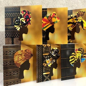 Pack of 4 or 6 gold black mudcloth headwrap printed cards