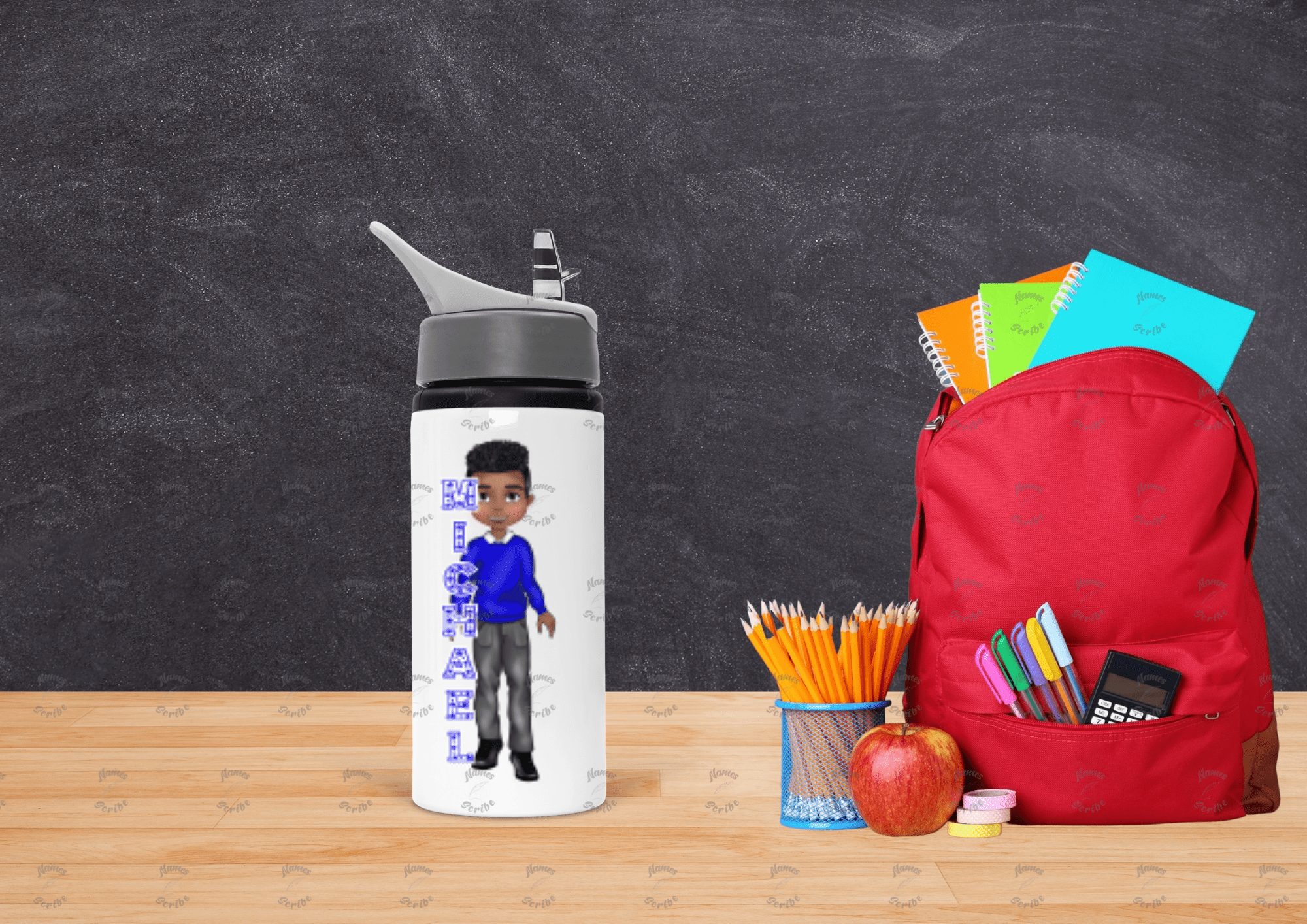 Boy Blue Jumper Uniform School Kids Water Bottle