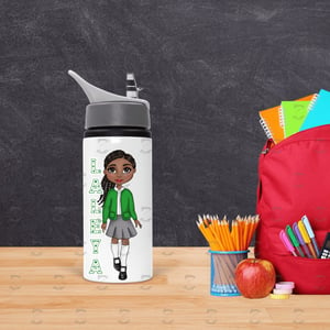 Girl Green Uniform School Kids Water Bottle