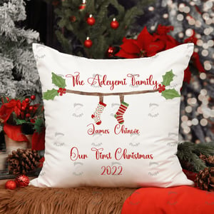 Personalised 'Our First' Family Christmas Stockings Cushion Cover