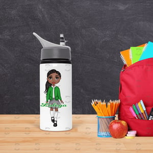 Girl Green Uniform School Kids Water Bottle