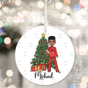 Personalised PJ Boy and Tree Christmas Bauble