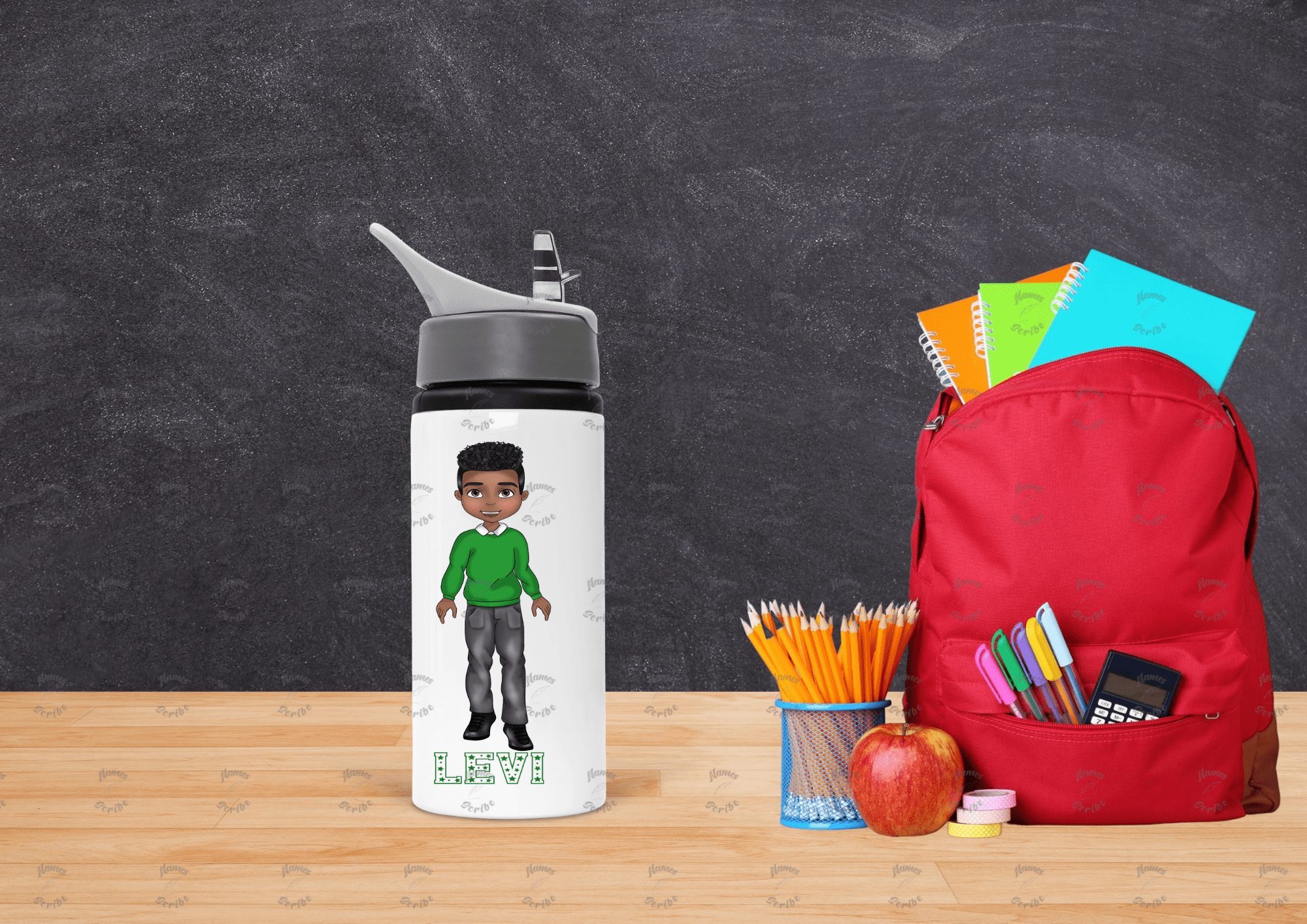 Boy Green Uniform School Kids Water Bottle