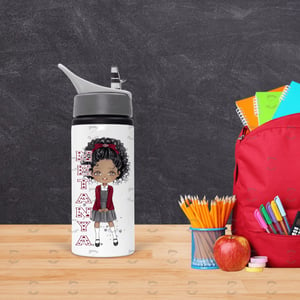 Girl Pinafore Burgundy Cardigan Uniform School Kids Water Bottle