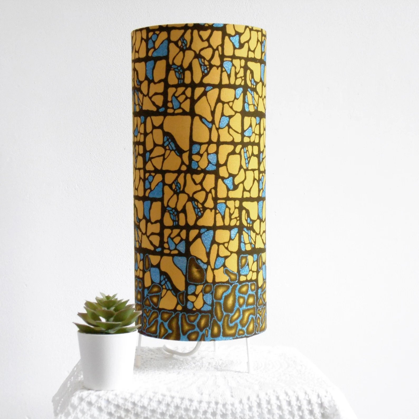African Print Table Lamp – Bronze Blue Shimmer