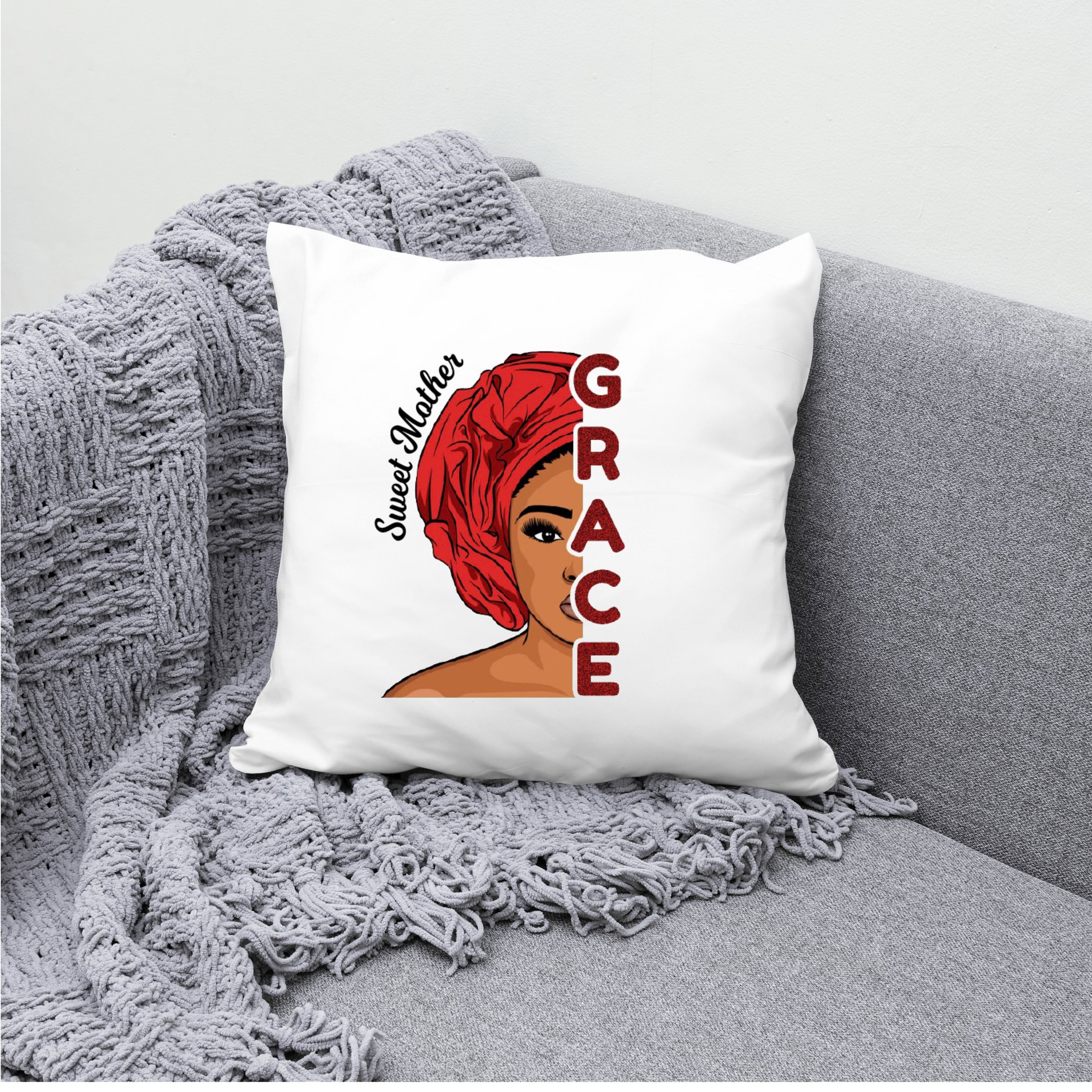 Personalised ‘Sweet Mother’ Lady Headscarf Name Cushion