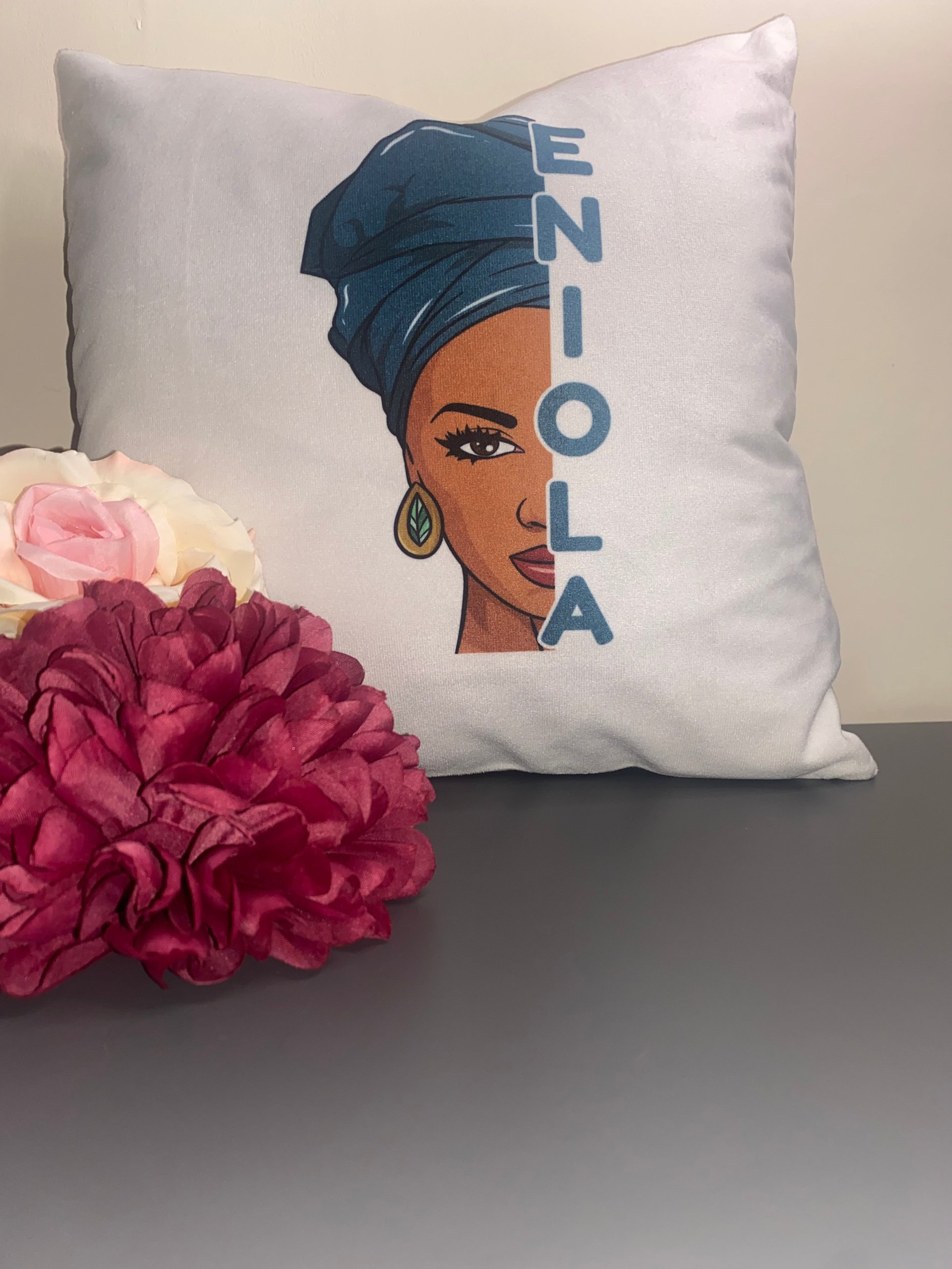 Personalised Lady Headscarf Name Cushion Cover