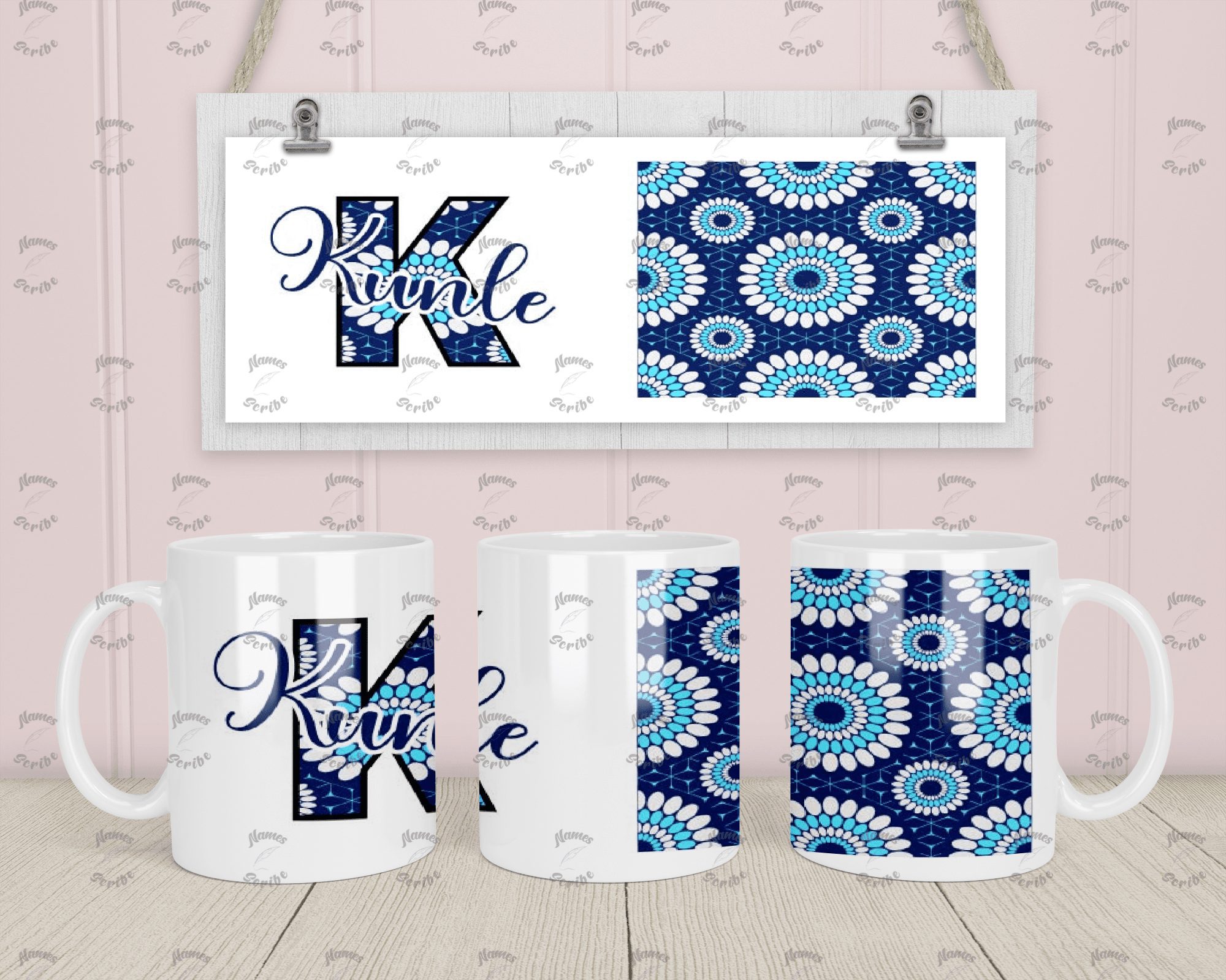 African Print Personalised Initial and Name Patterned Mug