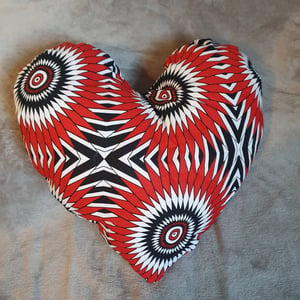 African Print Ankara Heart Cushion - White, Red, Black
