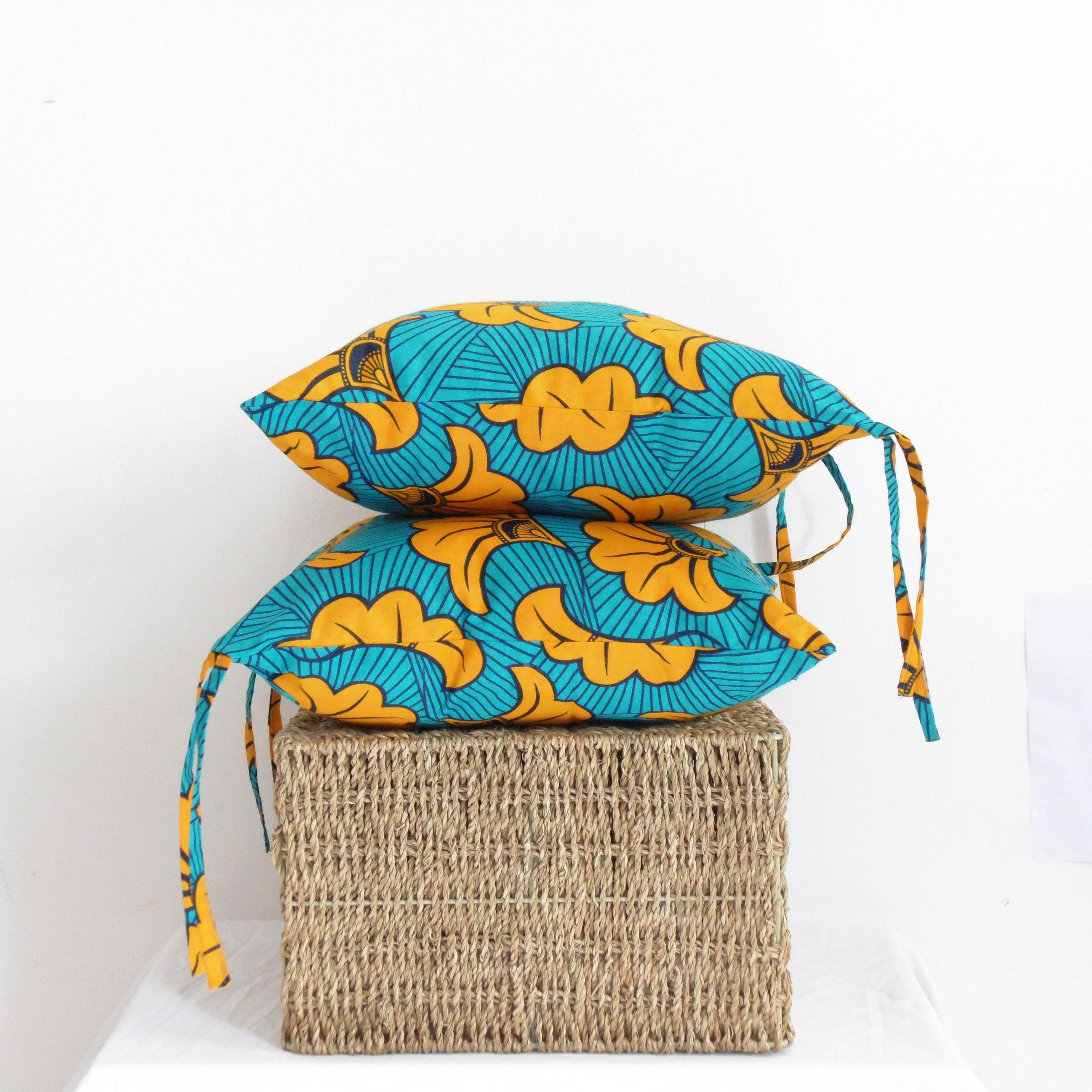 African Print Wax Print Garden Seat Cushion – Teal
