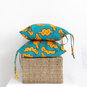 African Print Wax Print Garden Seat Cushion - Teal