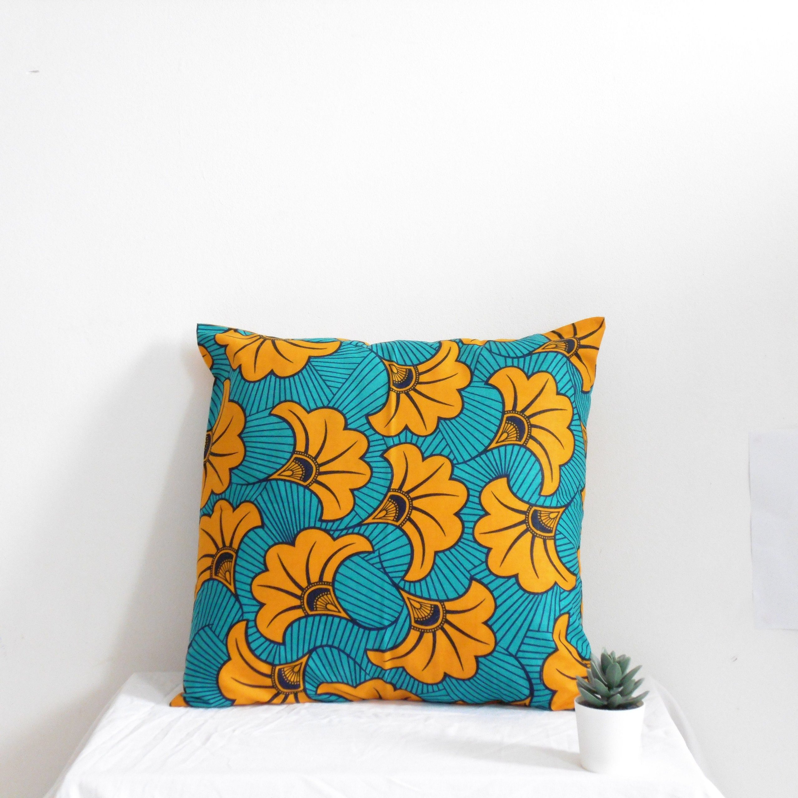 African Print Ankara Cushion Cover Teal Wakuda
