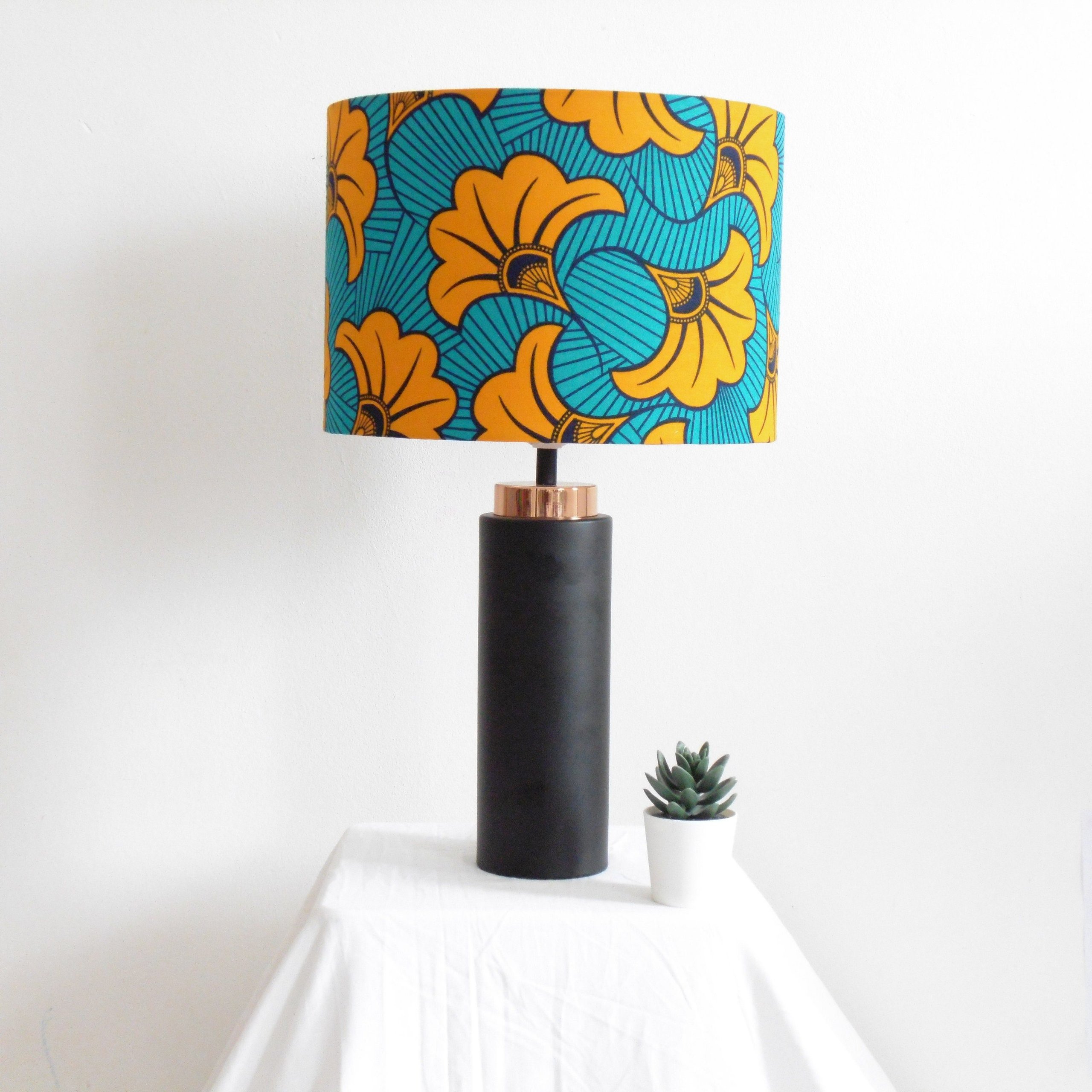 African Print Lampshade – Teal, Yellow
