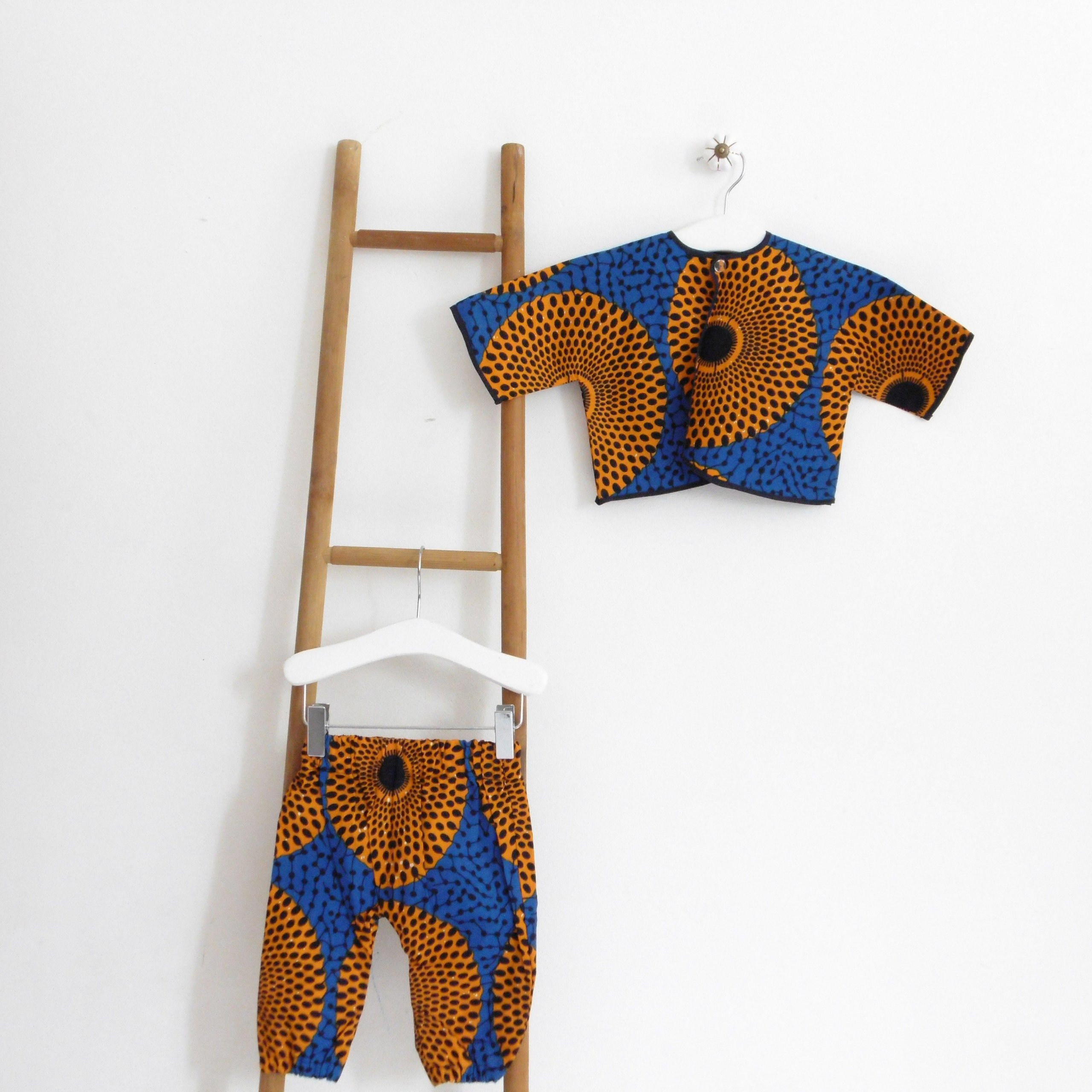 African Print Ankara Baby Trousers - Blue Gold