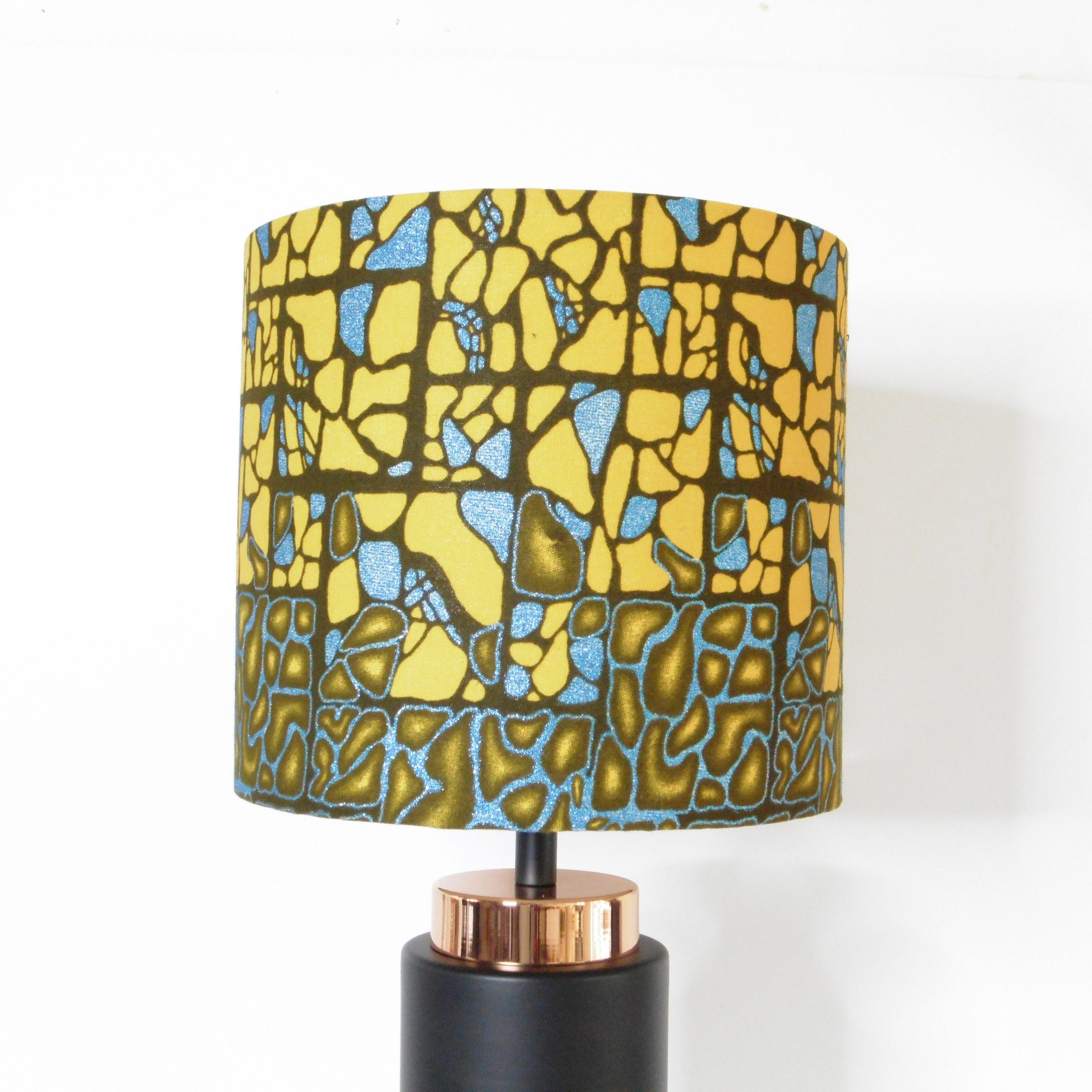 African Print Lampshade – Bronze Blue Shimmer