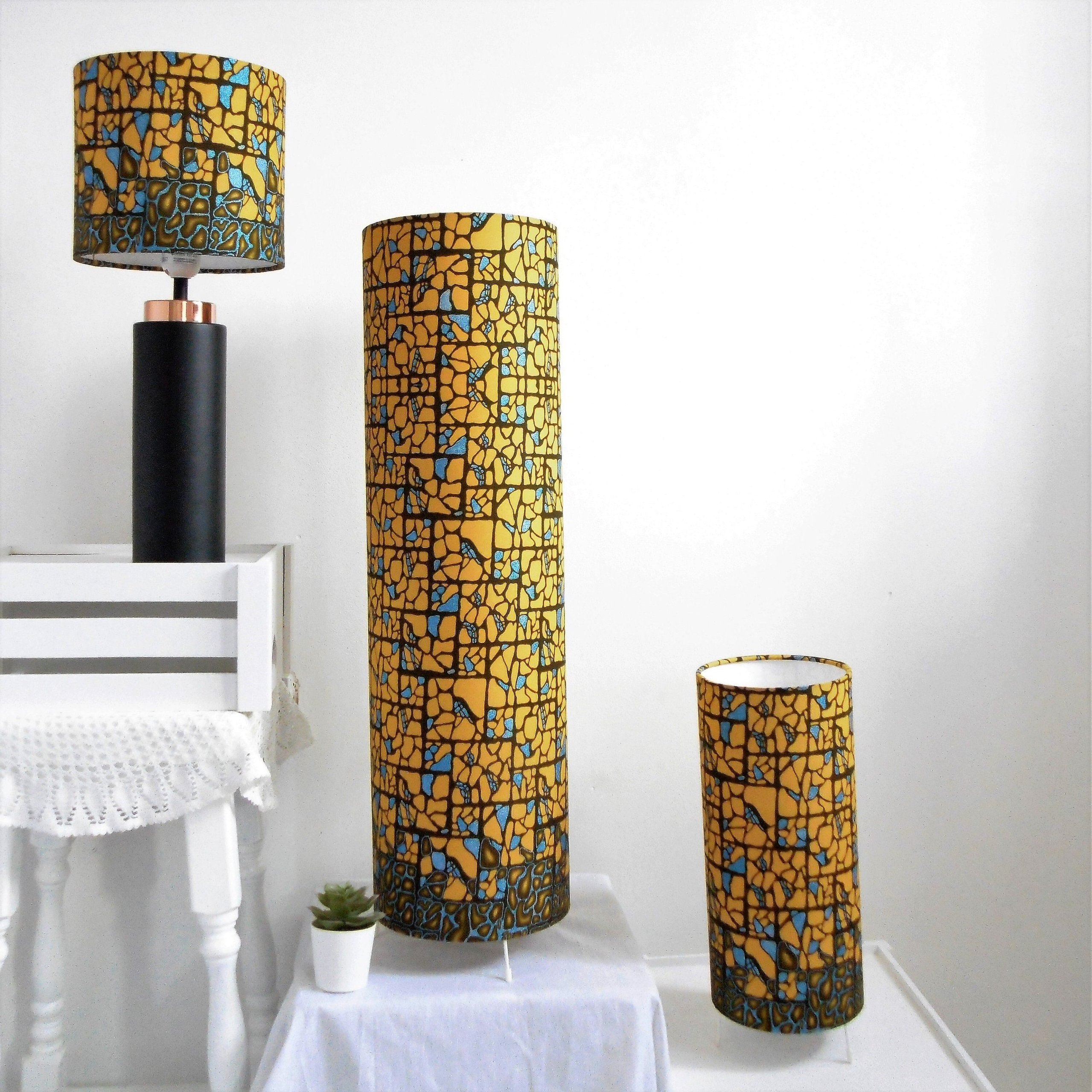Tall African Print Floor Lamp Bronze Blue Shimmer Wakuda