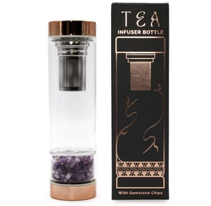 Crystal Glass Tea Infuser Bottle 500ml - Rose Quartz, Amethyst, Clear Quartz, and Obsidian