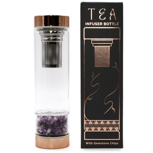 Crystal Glass Tea Infuser Bottle 500ml - Rose Quartz, Amethyst, Clear Quartz, and Obsidian