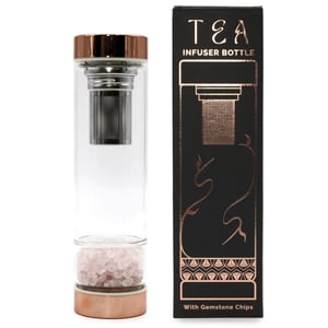 Crystal Glass Tea Infuser Bottle 500ml - Rose Quartz, Amethyst, Clear Quartz, and Obsidian