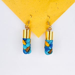 African Print Braided Hook Earrings - Blue