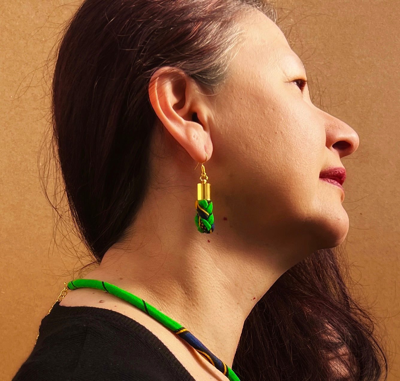 African Print Braided Hook Earrings – Green