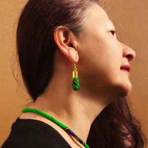 African Print Braided Hook Earrings - Green