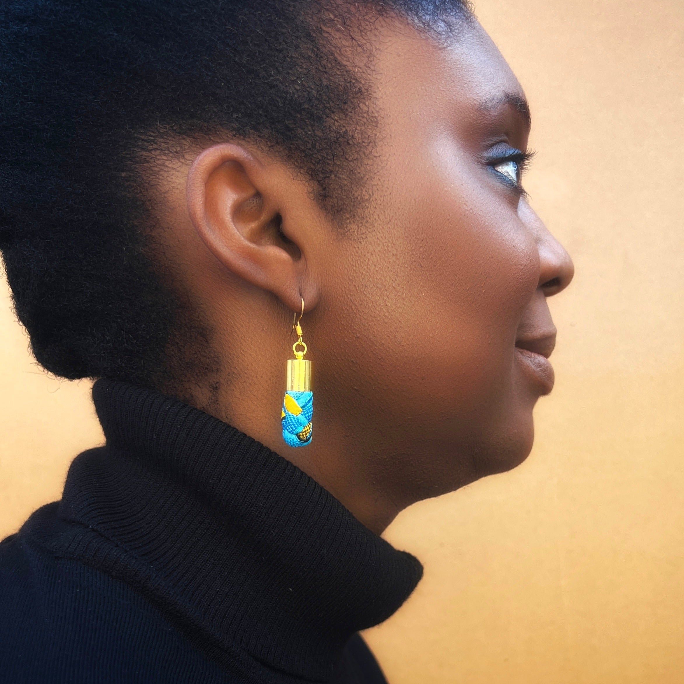 Blue African Print Braided Hook Earrings
