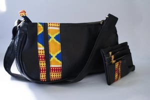 Shoulder Bag _ Handmade_ 90’s style_ Y2K_ Authentic Kente, African Print _ Vegan Leather