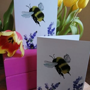 Bee with Lavender Watercolour Card