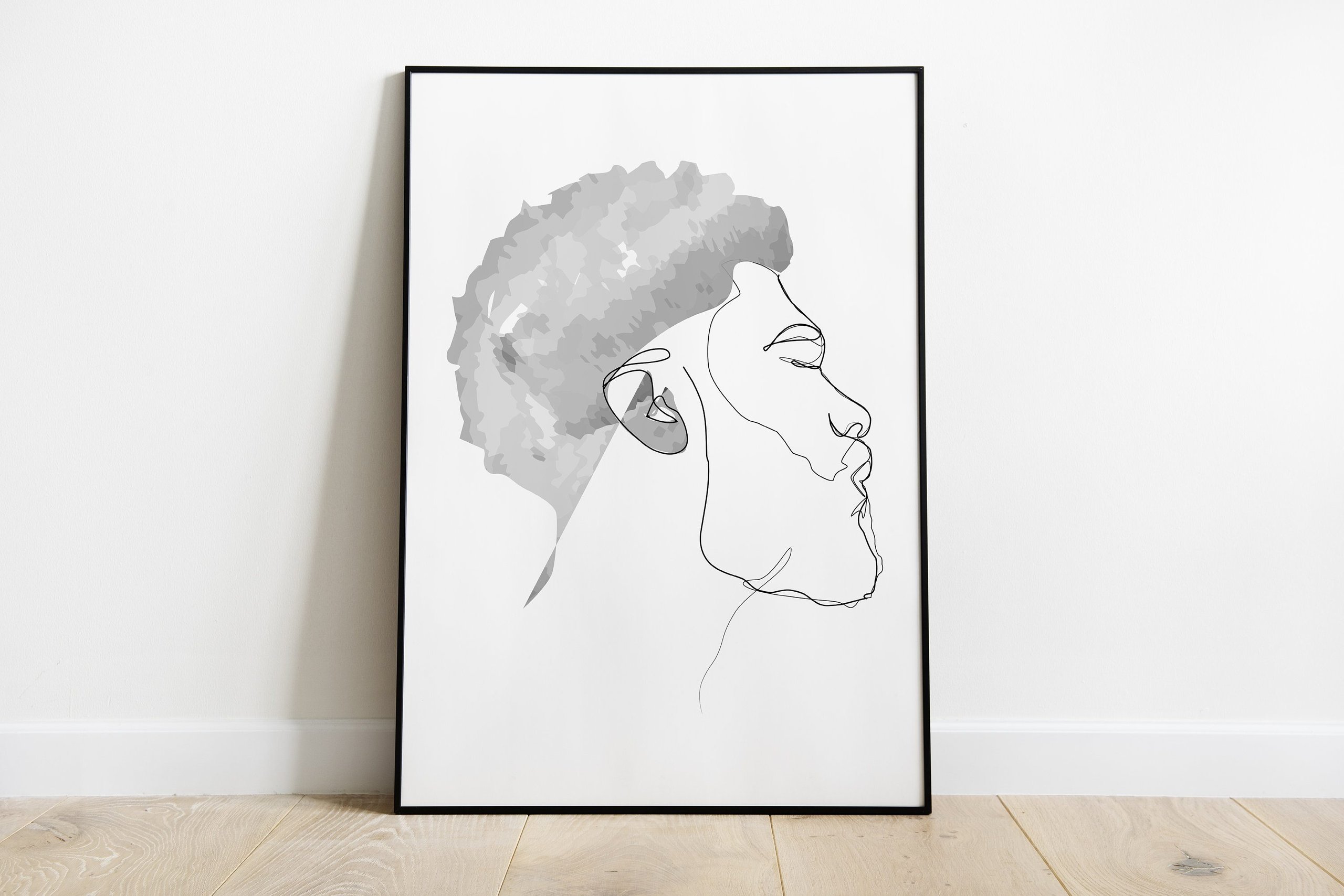 Afro Hair Black Man Line Art Print