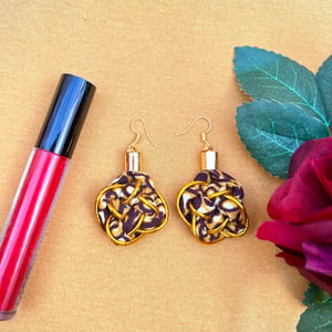African Print Knotted Hook Earrings - Brown and Gold