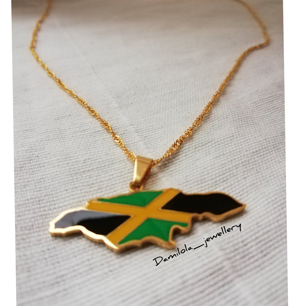 Jamaica Flag Necklace Gold/Silver - Out Of Many One People'
