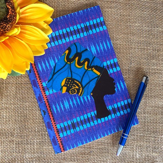 Blue Headwrap Woman Lined Notebook