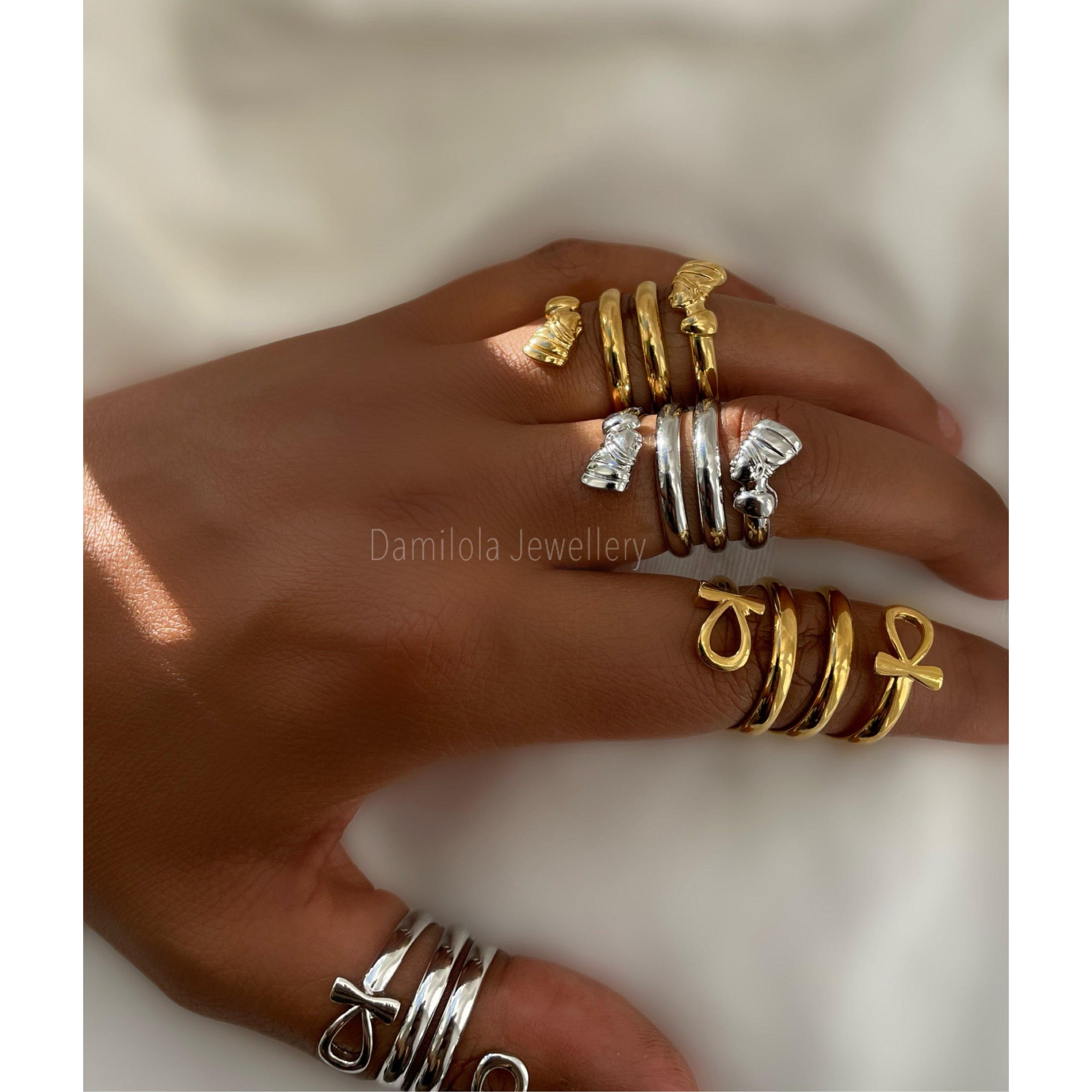 Double Twisted Ankh/Nefertiti Ring – Gold/Silver