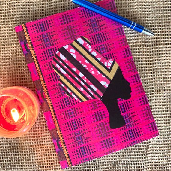 Pink Headwrap Woman Lined Notebook