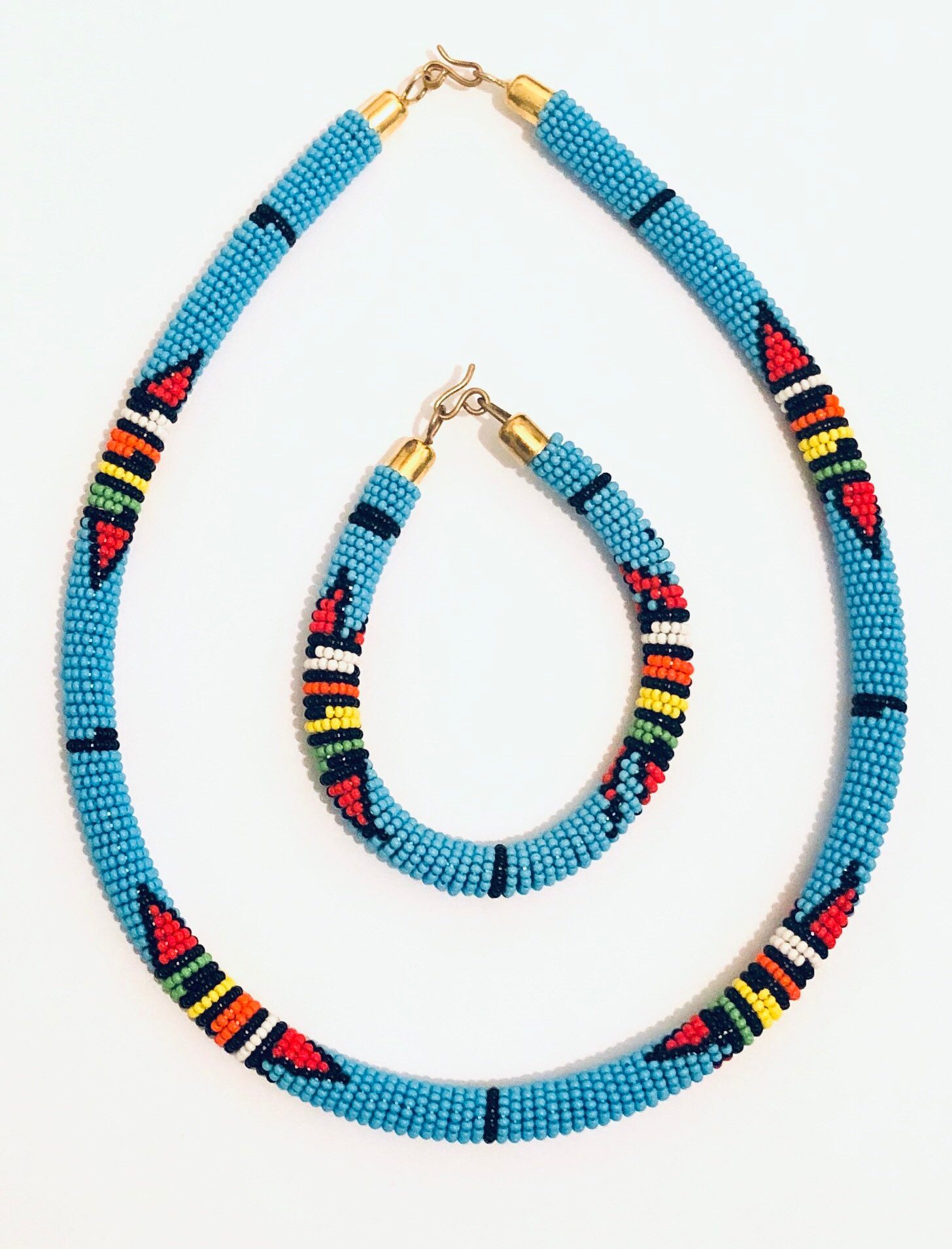 African Beaded Zulu Necklace & Bracelet Set