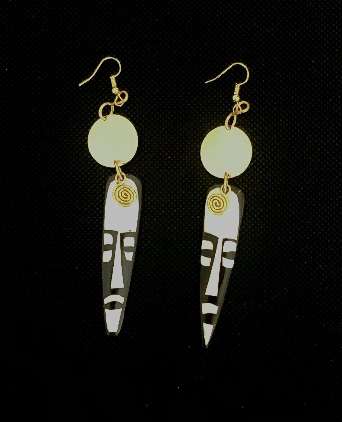 African bone brass earrings with mask face