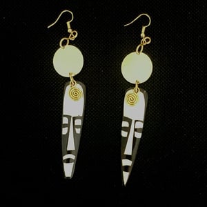 African Bone Brass Earrings with Mask Face