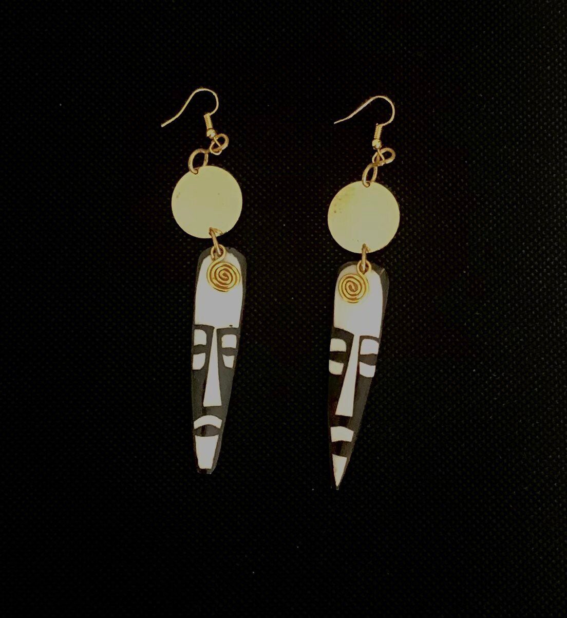 African bone brass earrings with mask face