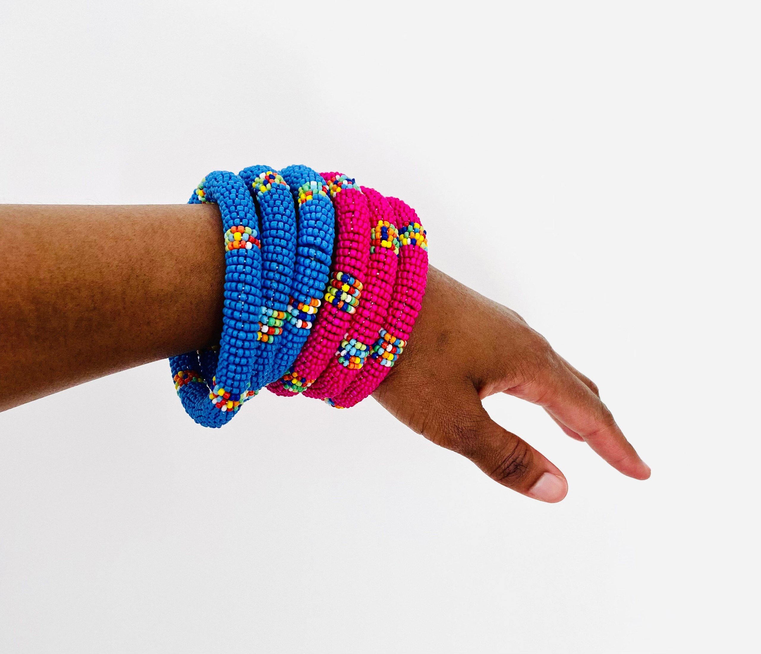 African Maasai beaded bracelets pink|blue