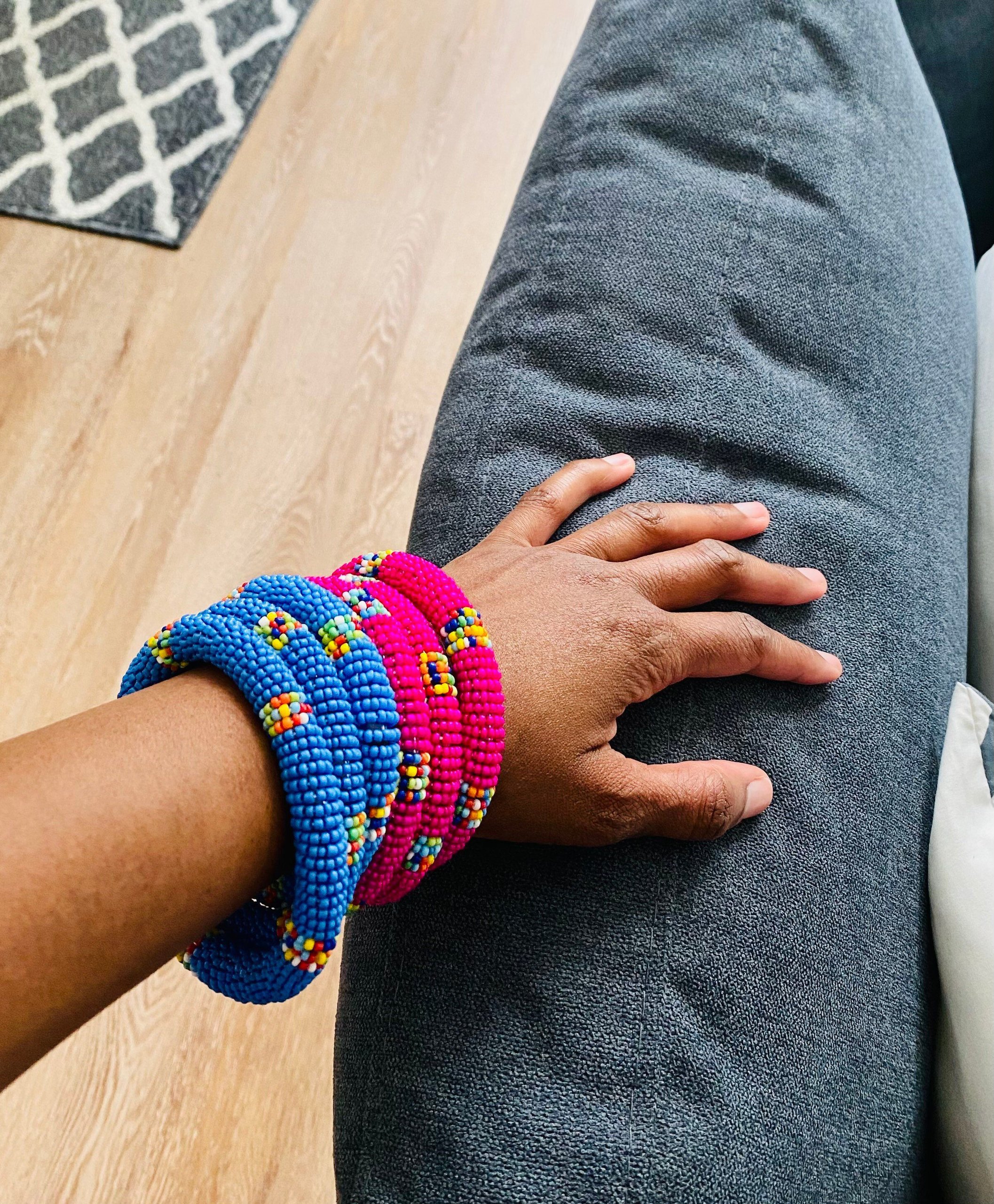African Maasai beaded bracelets pink|blue