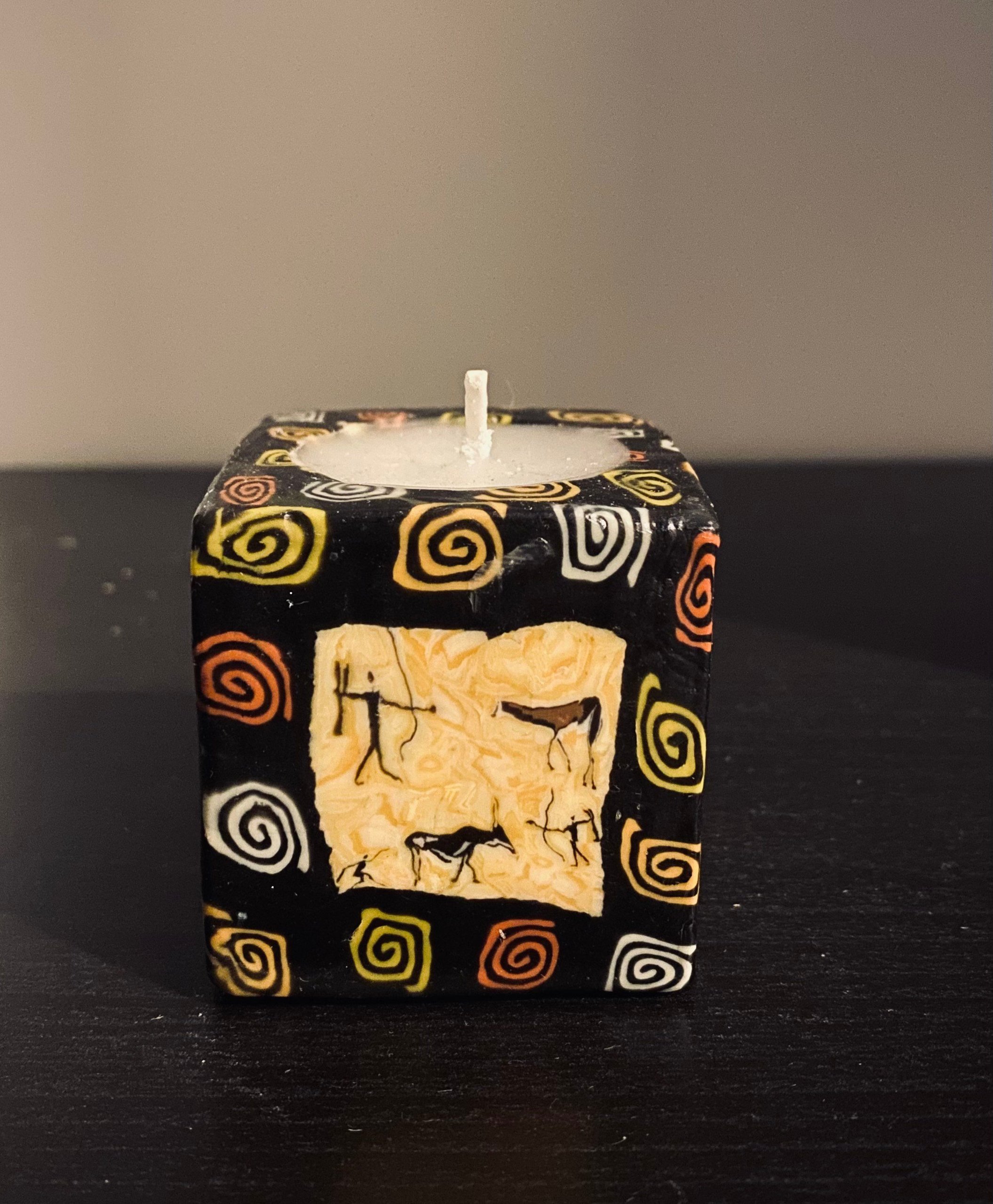 Swazi Mini Cube Candles | Mini Cube Bushmen | Wax Candles Hand-Decorated