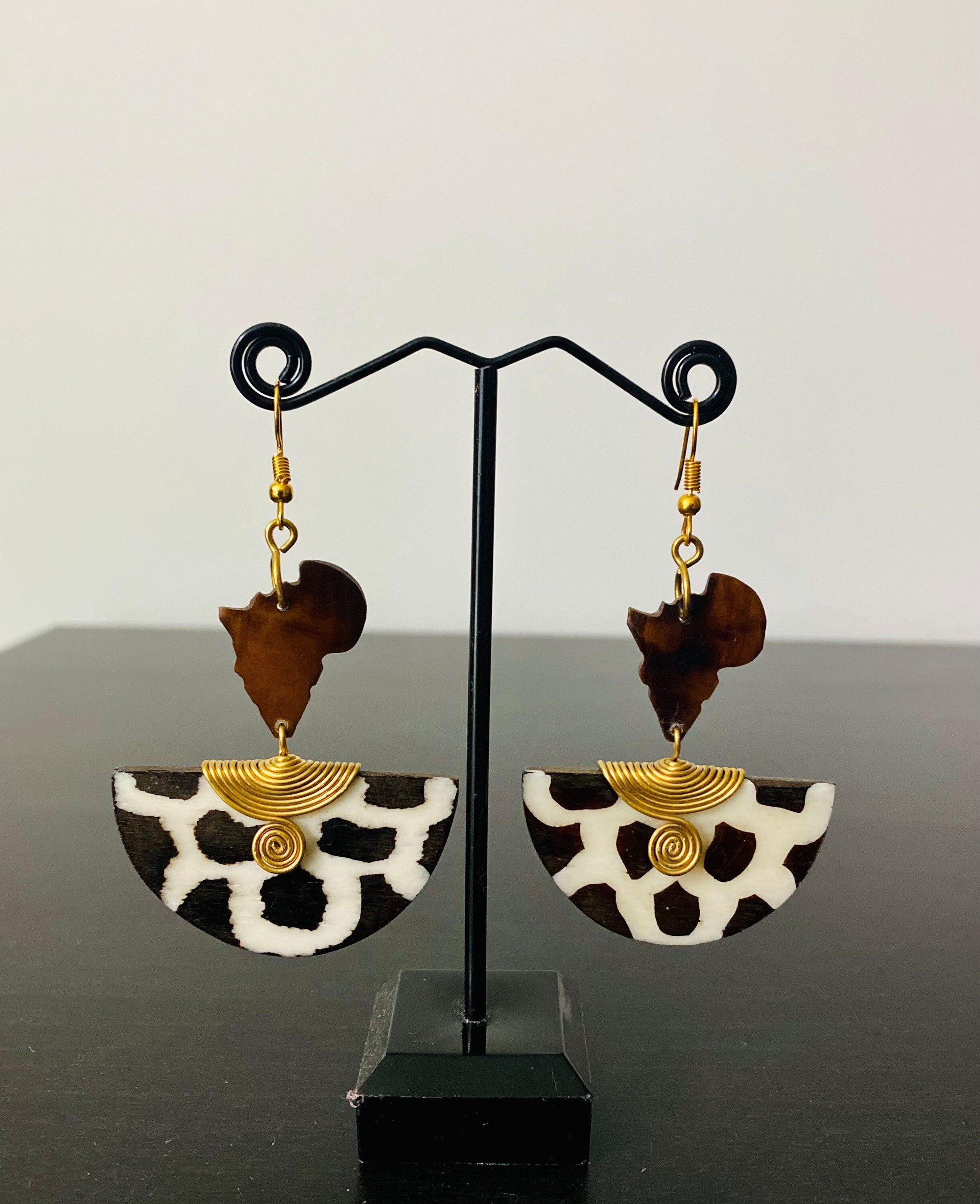 African Bone Earrings with Giraffe Print