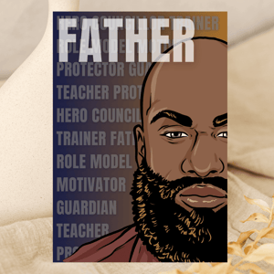 Black Fathers Day Card: Roles of the Father - bald & beard